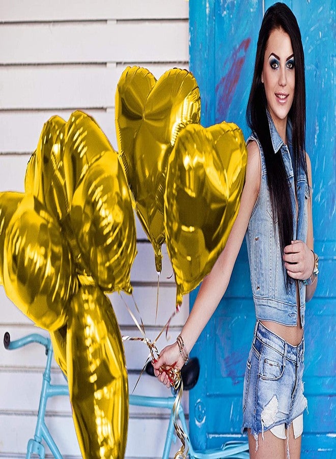 AMFIN® (Pack of 5) 18 Inch Gold Heart Shaped Balloons, Heart shape balloons for decoration, Gold heart balloons for decoration, Gold heart foil balloons, valentine balloons decoration - Gold - Image 3